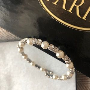 Debra Moreland Paris bracelet pearl crystal bride - wedding jewelry cuff silver